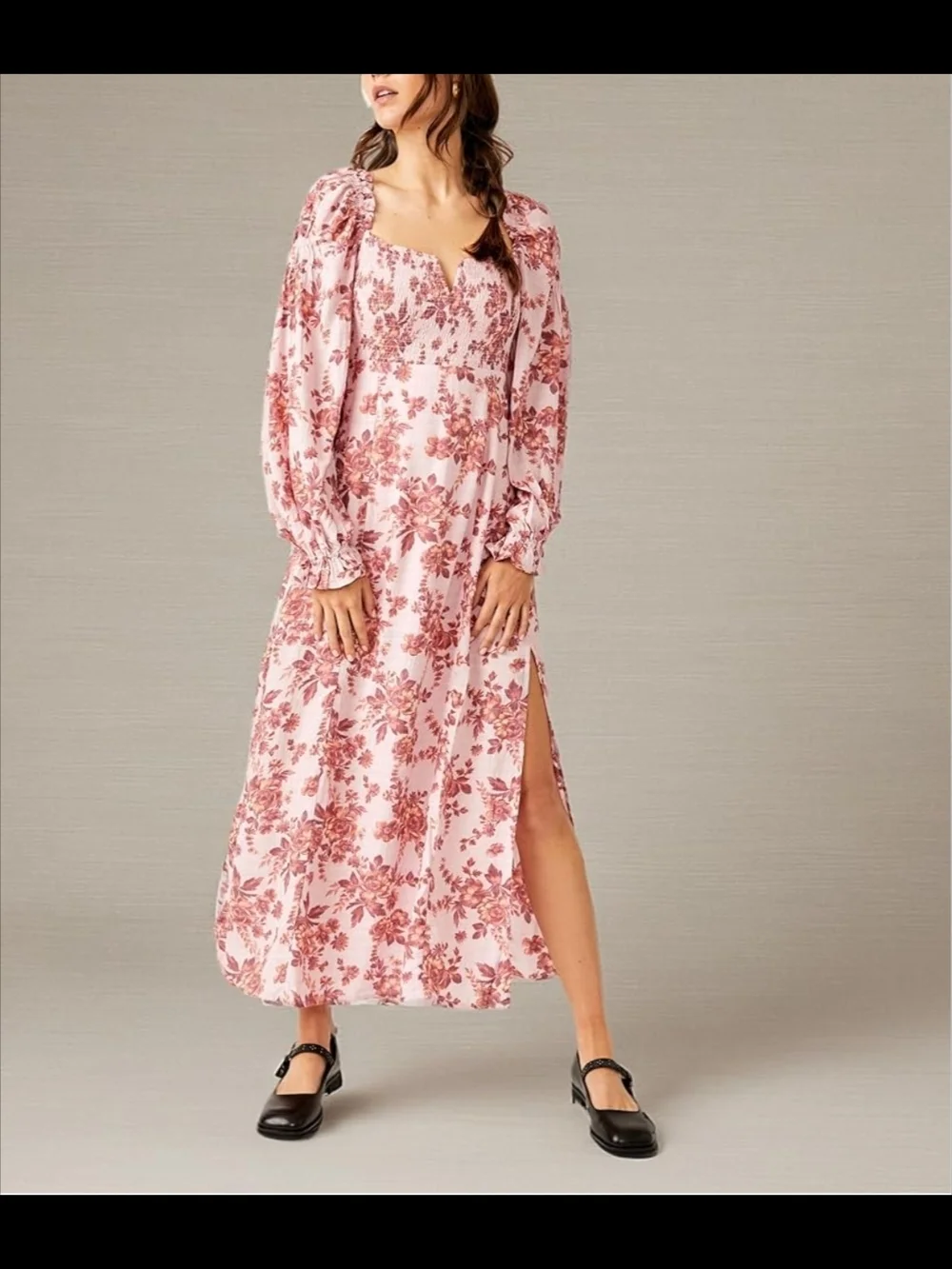 Free People Jaymes Floral Print Long Sleeve Smocked Peasant Midi Dress
